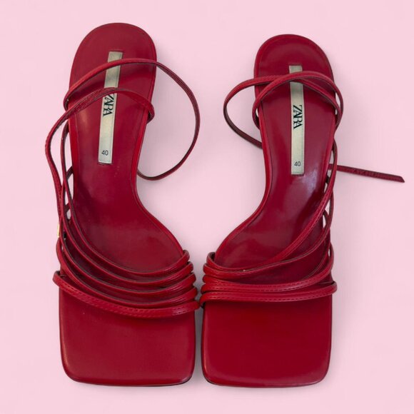 zara red strappy square toe heels - Picture 3 of 3
